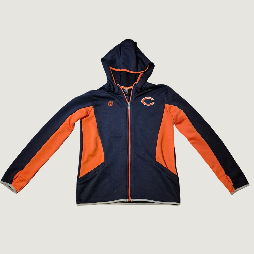 Chicago Bears NFL Apparel Youth Medium Full Zip Hoodie Tek Warm Navy Orange